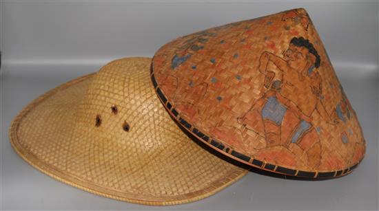 2 traditional Chinese straw/rattan hats